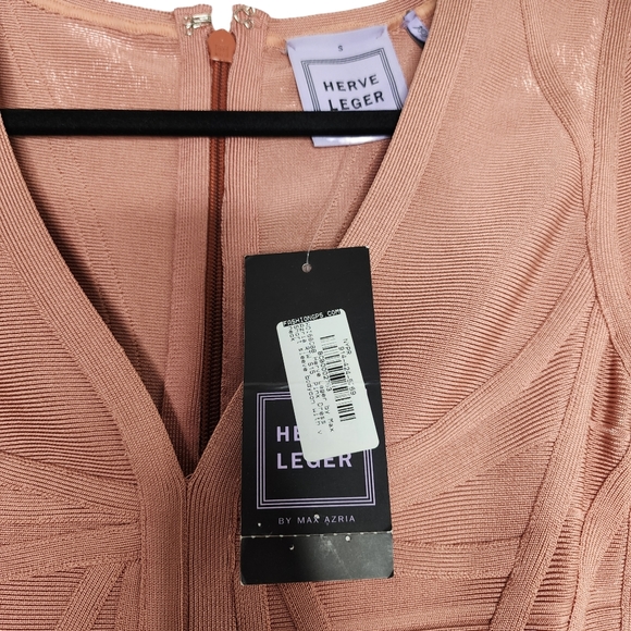 Herve Leger by Max Azria Bodycon Short Sleeve Dress - Small- Salmon - Picture 4 of 11